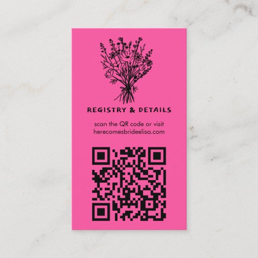 Wildflower boeket grillige QR-code vet bruids Informatiekaartje (Voorkant)