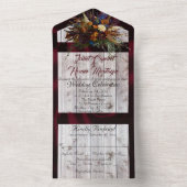 Wildflower boeket met Bourgondische lint bruiloft All In One Uitnodiging (Binnen)