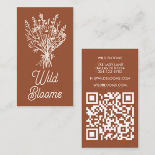 Wildflower Boeket Rustiek Minimal Floral Brown QR Visitekaartje