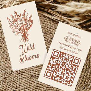 Wildflower Boeket Rustiek Minimal Floral Brown QR Visitekaartje