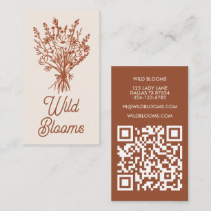 Wildflower Boeket Rustiek Minimal Floral Brown QR Visitekaartje