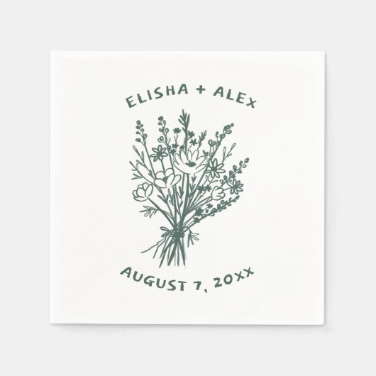 Wildflower boeket rustieke grillige bruiloft bloei servet (Voorkant)