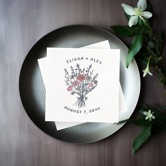 Wildflower boeket rustieke grillige bruiloft bloei servet