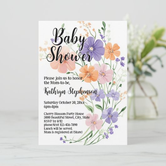 Wildflower Boeket Spring Bloemen Meisje Baby showe Kaart (Staand voorkant)