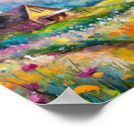 Wildflower Boerderij Landschap Moderne Abstracte k Poster (Hoek)