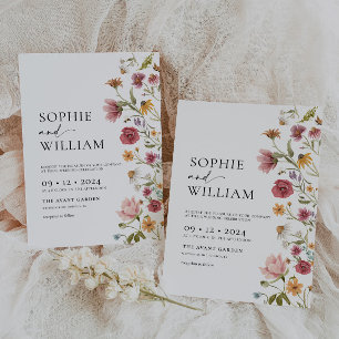 Wildflower Bohemian Wedding Invitation Kaart