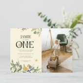 Wildflower Boho 1e geboorthday Girl Foto Kaart (Staand voorkant)