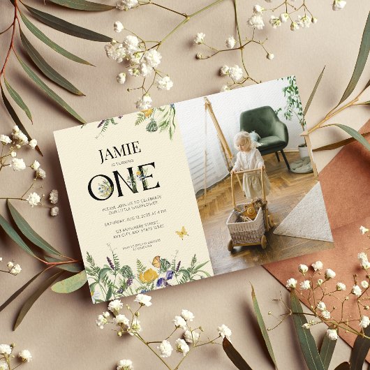 Wildflower Boho 1e geboorthday Girl Foto Kaart