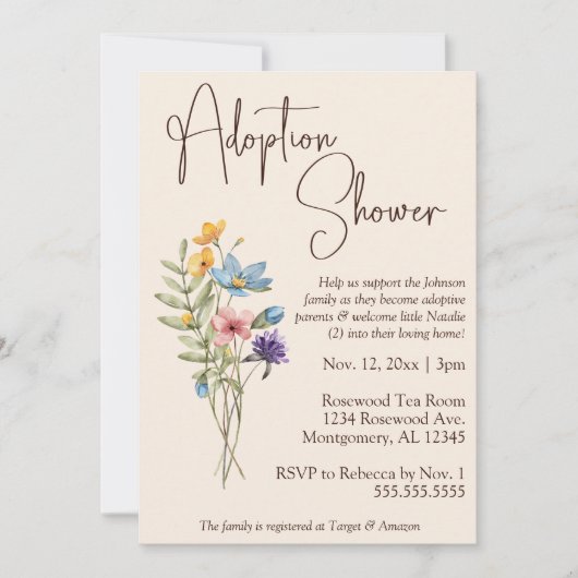Wildflower Boho Adoptieve Baby/Kinderdouche Kaart (Voorkant)
