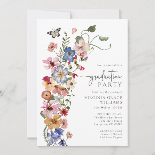 Wildflower Boho Afstudeerfeest Kaart (Voorkant)