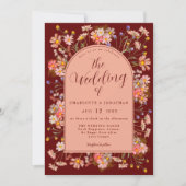 Wildflower Boho Arch Dark Terracotta Fall Wedding Kaart (Voorkant)