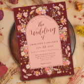 Wildflower Boho Arch Dark Terracotta Fall Wedding Kaart