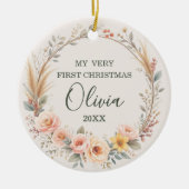Wildflower Boho Baby Eerste kerst Personaliseren Keramisch Ornament (Voorkant)