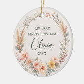 Wildflower Boho Baby Eerste kerst Personaliseren Keramisch Ornament (Links)