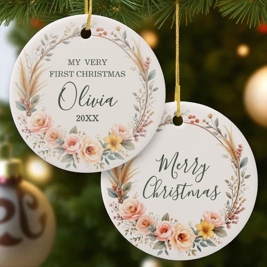 Wildflower Boho Baby Eerste kerst Personaliseren Keramisch Ornament