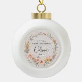 Wildflower Boho Baby Eerste kerst Personaliseren Keramische Bal Ornament (Voorkant)
