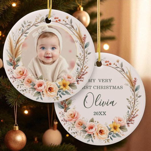 Wildflower Boho Baby Eerste Kerstpampagras Keramisch Ornament