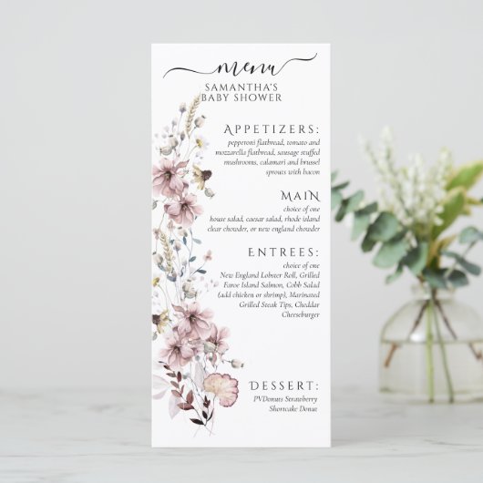 Wildflower Boho Baby Meisje Douche Menu (Staand voorkant)