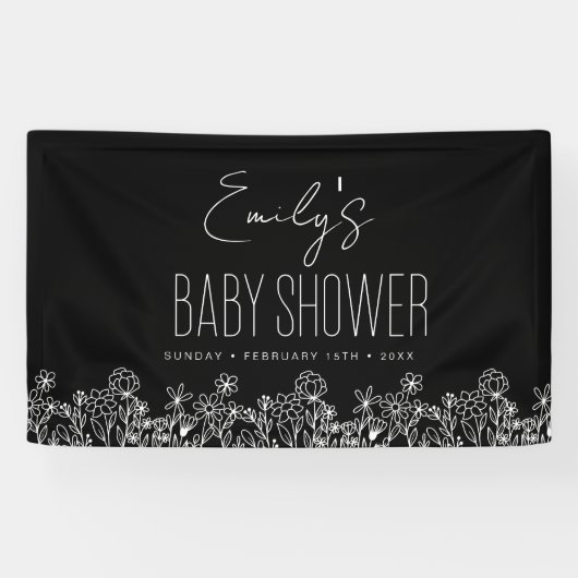 Wildflower Boho Baby shower Black Elegant Spandoek (Horizontaal)