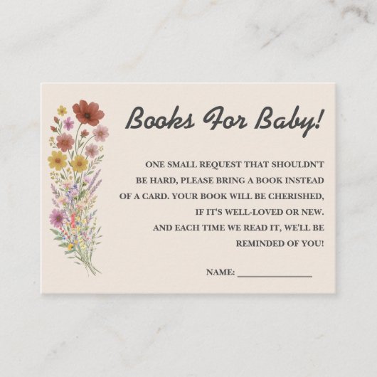 Wildflower Boho Baby shower BOEKEN VOOR BABY Informatiekaartje (Voorkant)