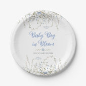 Wildflower Boho Baby shower Boy Blue Paper Bord (Voorkant)