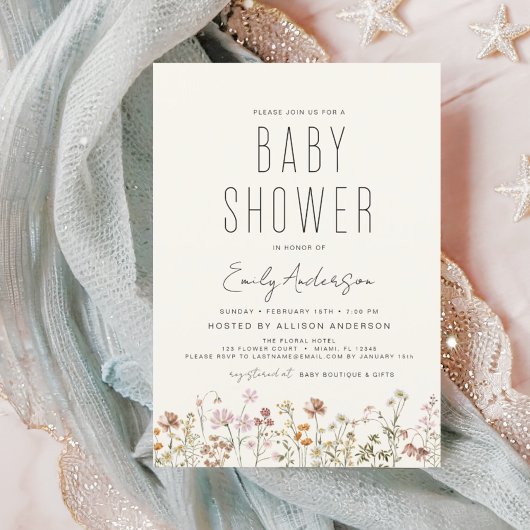 Wildflower Boho Baby shower Elegant Modern Kaart