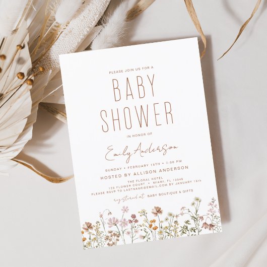 Wildflower Boho Baby shower Elegant Modern Kaart