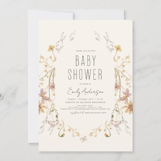 Wildflower Boho Baby shower Elegant Modern Kaart (Voorkant)