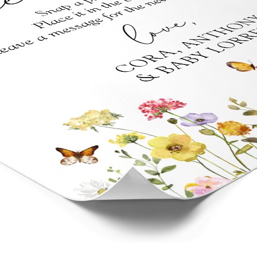 Wildflower Boho Baby shower Foto Guestbook Poster (Hoek)