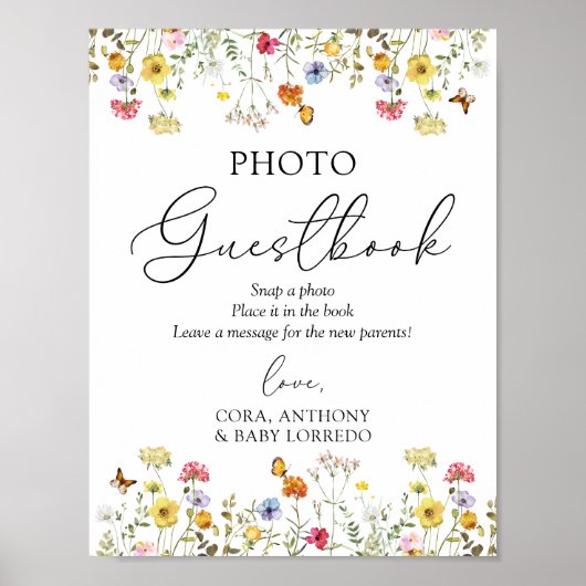 Wildflower Boho Baby shower Foto Guestbook Poster (Voorkant)