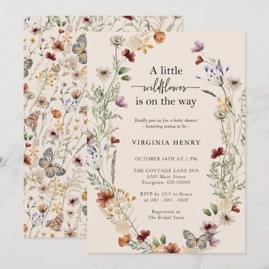 Wildflower Boho Baby shower Kaart (Voorkant / Achterkant)