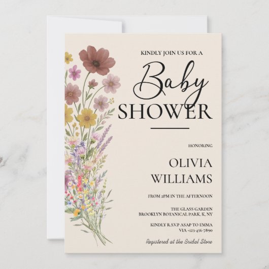 Wildflower Boho Baby shower Kaart (Voorkant)