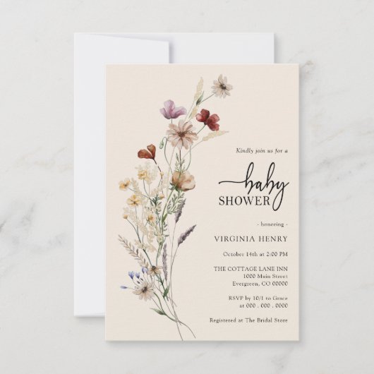 Wildflower Boho Baby shower Kaart (Voorkant)