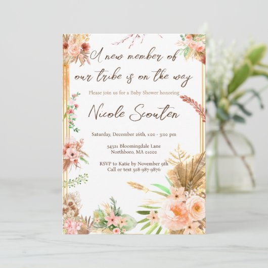 Wildflower Boho Baby shower Kaart (Staand voorkant)