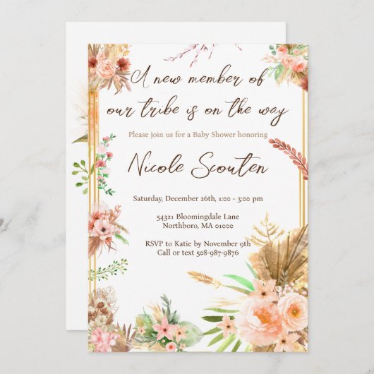 Wildflower Boho Baby shower Kaart (Voorkant / Achterkant)