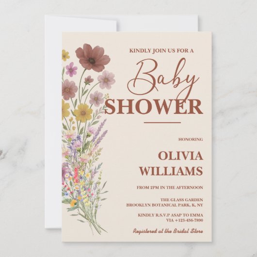 Wildflower Boho Baby shower Kaart (Voorkant)