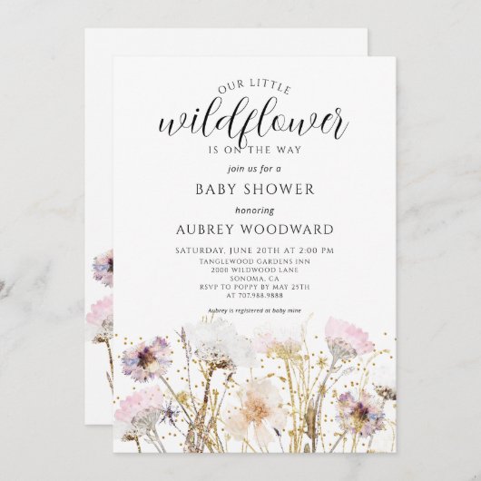 Wildflower Boho Baby shower Kaart (Voorkant / Achterkant)