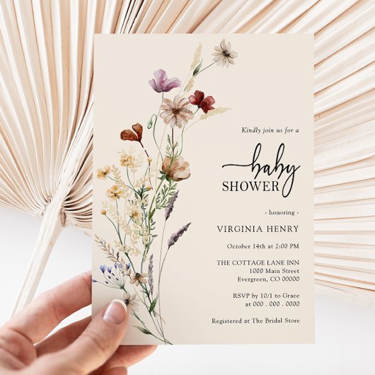 Wildflower Boho Baby shower Kaart
