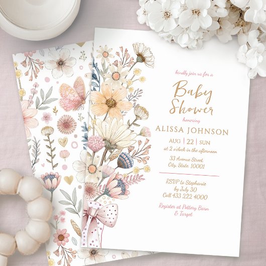 Wildflower Boho Baby shower Kaart