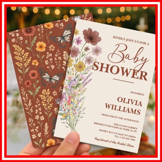 Wildflower Boho Baby shower Kaart