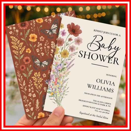 Wildflower Boho Baby shower Kaart