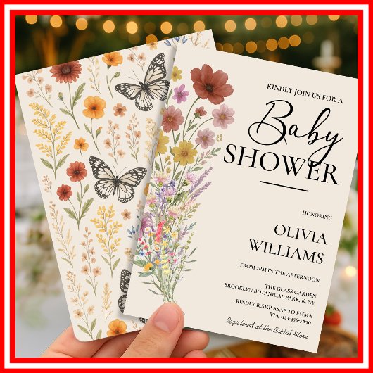 Wildflower Boho Baby shower Kaart