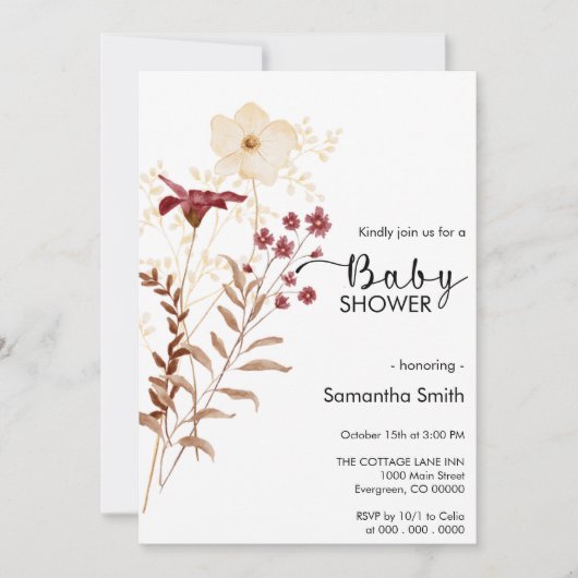 Wildflower Boho baby shower Kaart (Voorkant)