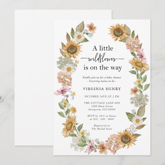 Wildflower Boho Baby shower Kaart (Voorkant / Achterkant)