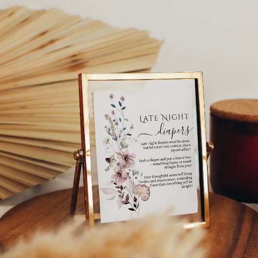 Wildflower boho Baby shower Late Night Luiers Poster