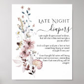 Wildflower boho Baby shower Late Night Luiers Poster (Voorkant)