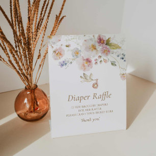 Wildflower Boho Baby shower Luier Raffle Reclamebord Met Voetstuk