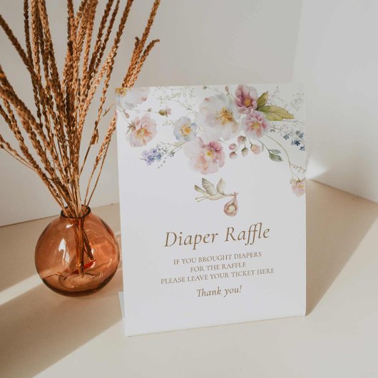 Wildflower Boho Baby shower Luier Raffle Reclamebord Met Voetstuk