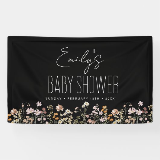 Wildflower Boho Baby shower Modern Black Spandoek (Horizontaal)
