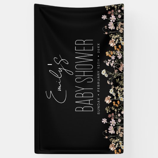 Wildflower Boho Baby shower Modern Black Spandoek (Verticaal)